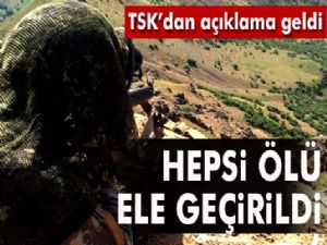 TSK: "Tunceli Aliboğazı'nda 8 terörist ölü olarak ele geçirildi"