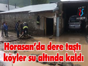 Horasanda dere taştı köyler su altında kaldı