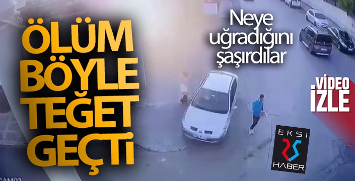 Kontrolden çıkan otomobil iki kişiyi teğet geçip iş yerine çarptı